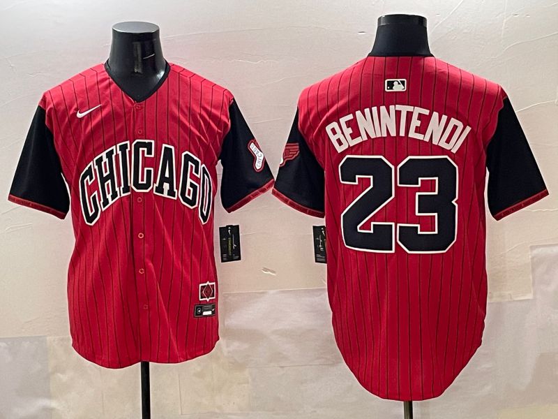 Men Chicago White Sox 23 Benintendi Red Stripe Joint Name 2025 Nike MLB Jersey style 1
